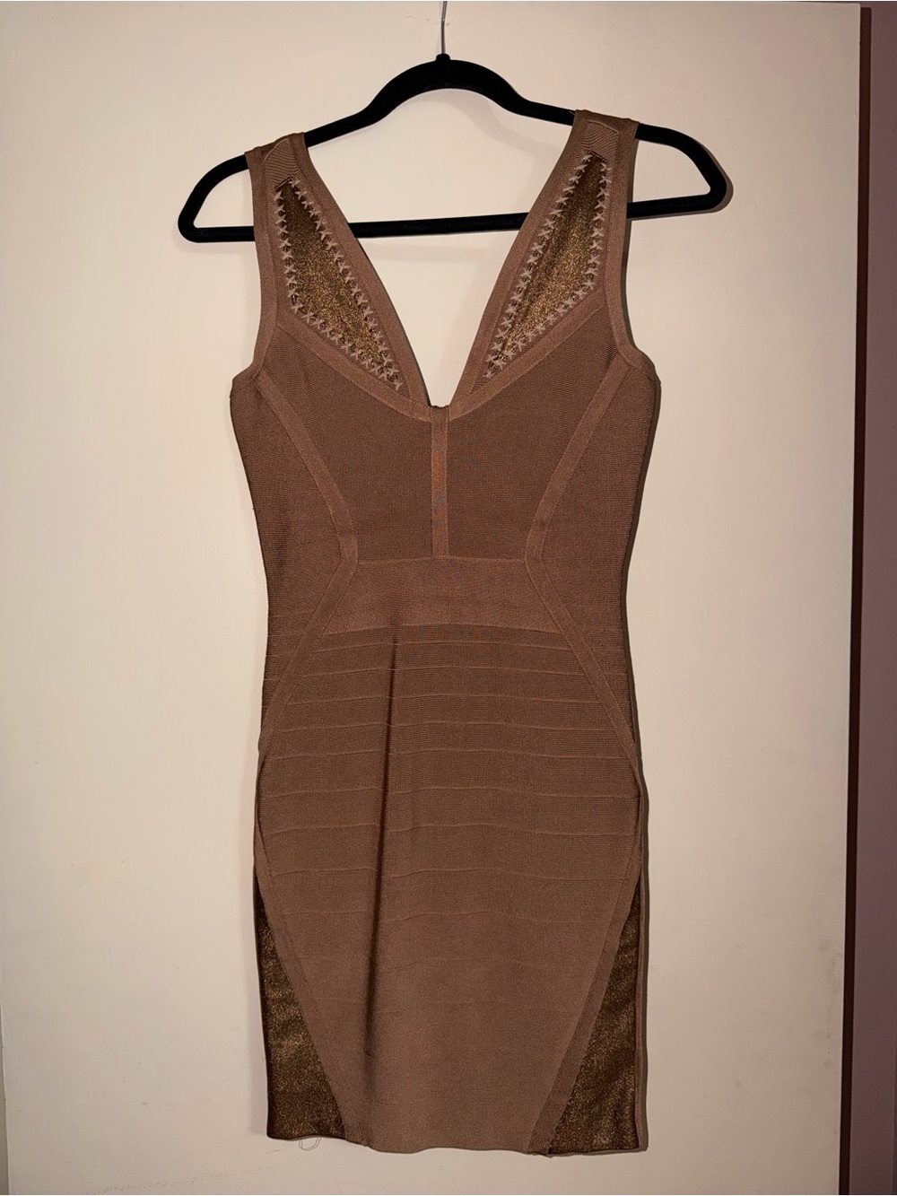 Brown V-Neck Bodycon Bandage Dress l